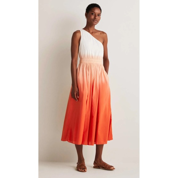 Boden Dresses & Skirts - Boden NWT Ora Ombre One Shoulder Midi Dress Orange White Dip Dye Womens 6 cotton